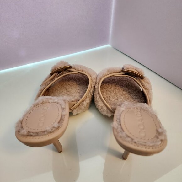 Brand new! COACH Cream Shearling Buckle Mule Heel - Picture 5 of 9